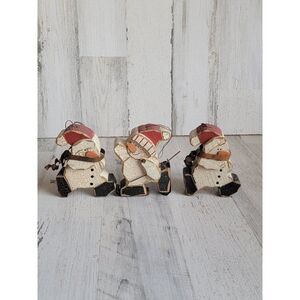 Stein wooden skiing snow set snowman vintage rustic scarf ornament